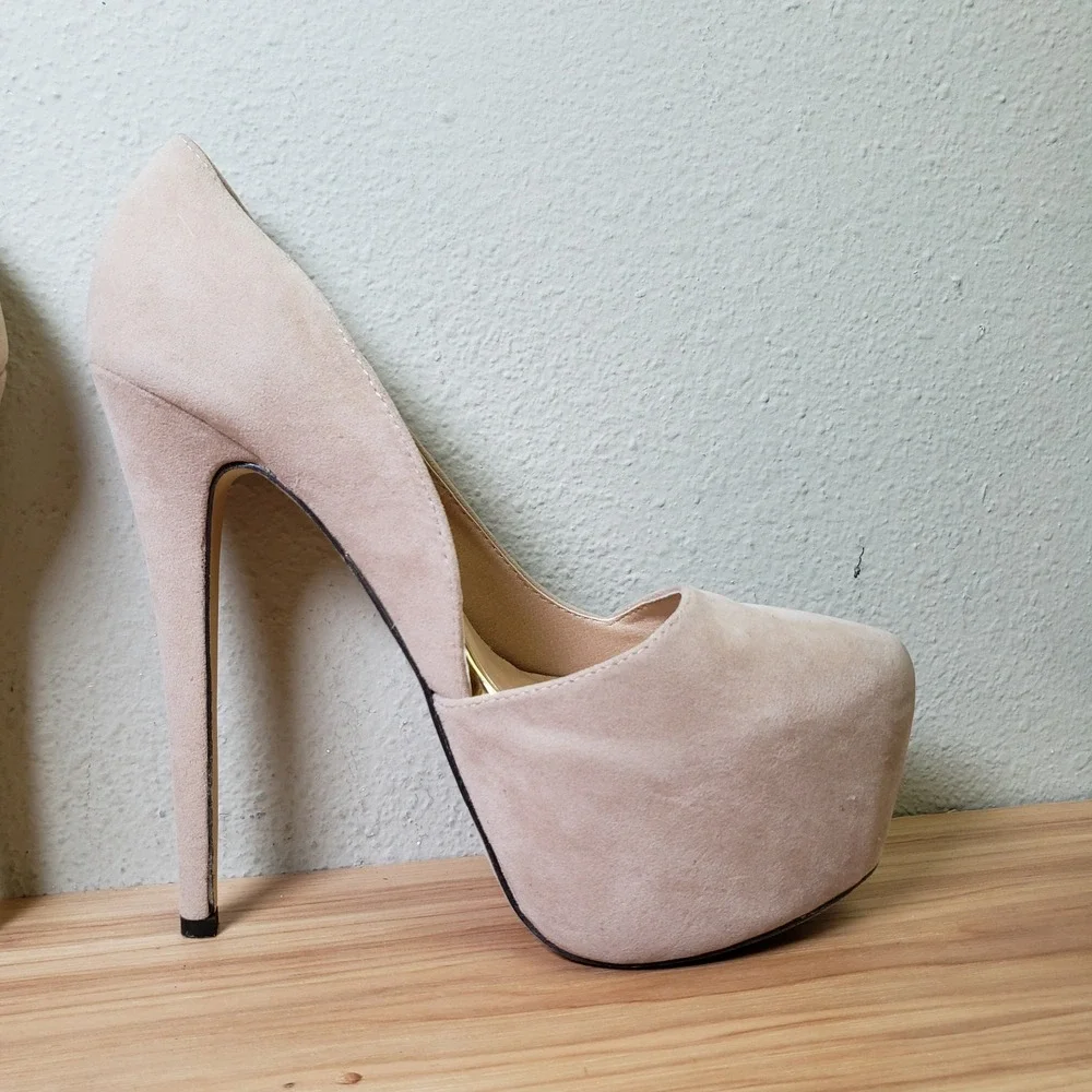 Liliana Platform Stiletto Heel Tan Faux Suede Cocktail Party 2010's Club Size 8
